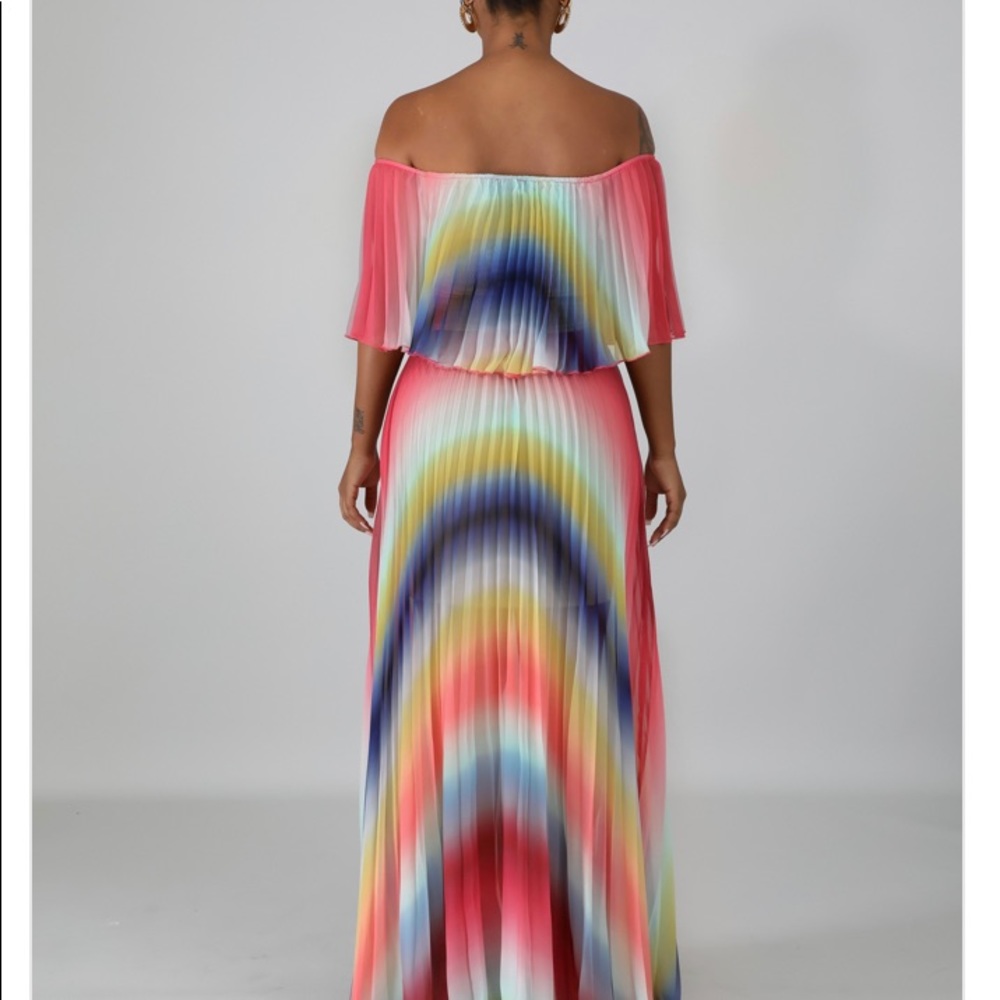 Rainbow Multi pleated off shoulder maxi - Picture 2 of 3